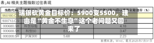 瑞银砍黄金目标价:5900变5500,理由是“黄金不生息”这个老问题又回来了