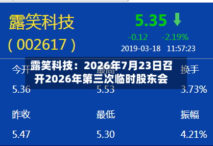 露笑科技：2026年7月23日召开2026年第三次临时股东会