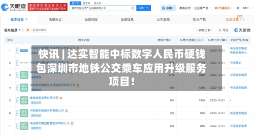 快讯 | 达实智能中标数字人民币硬钱包深圳市地铁公交乘车应用升级服务项目！